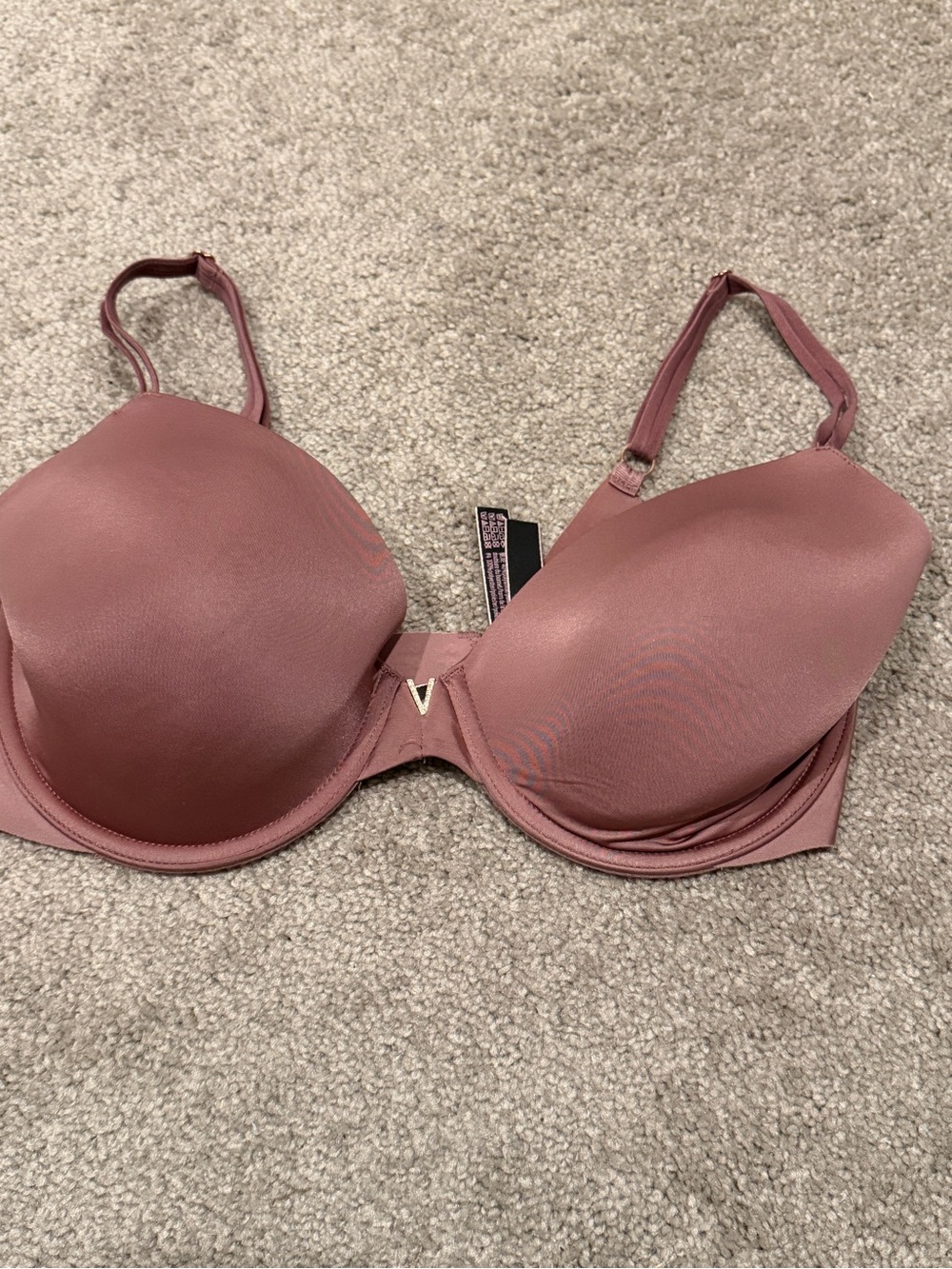 Victoria's Secret Rose Mauve Push-Up Bra with Gold V Charm